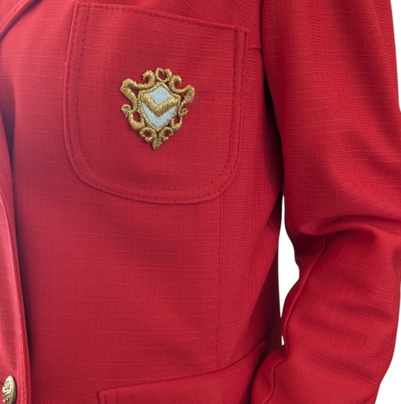 Vintage Smug Red Double Breasted Blazer Coat Gold Crest Buttons Preppy 70s Mod - Picture 8 of 9